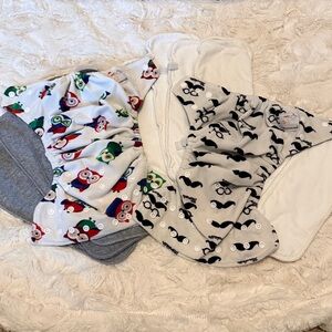 Kawaii Green Baby Owl, Mustache Cloth Diaper Set: 2 covers+10 assorted doublers